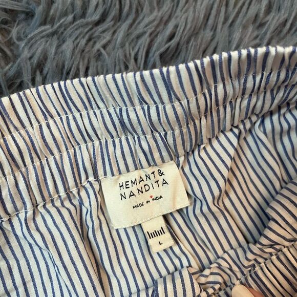 Anthropologie Hemant & Nandita Embroidered Striped Pants Red Tassels Size L - Picture 2 of 6